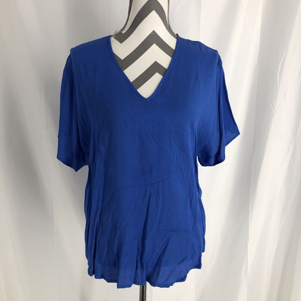 Lush Blue V-neck Oversized Short Sleeve Blouse Sz Medium